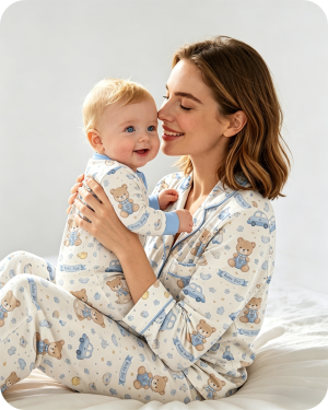 Mom & Baby Boy Teddy Bear Matching Bamboo Pajama Set