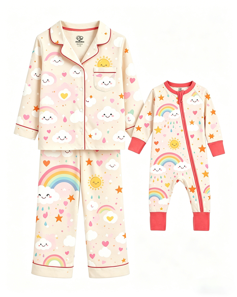 Mom & Baby Girl Rainbow Bamboo Pajama Set