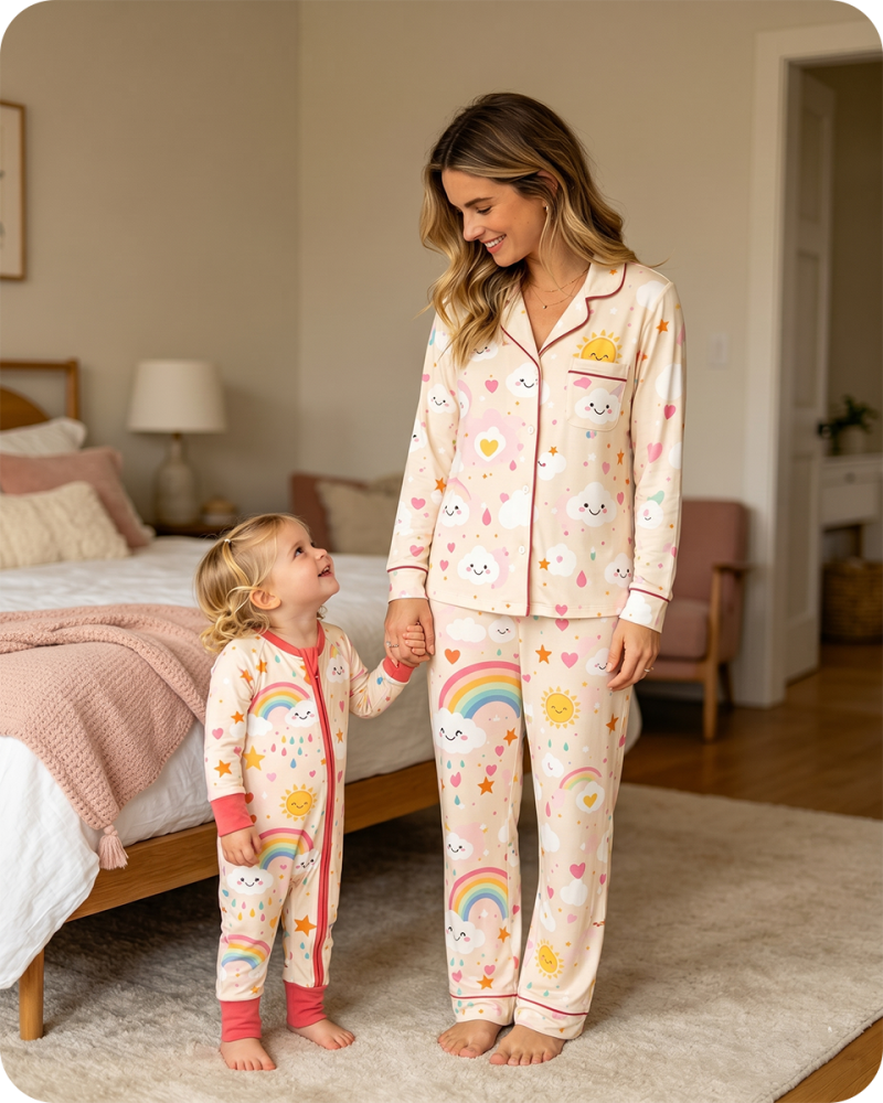 Mom & Baby Girl Rainbow Bamboo Pajama Set