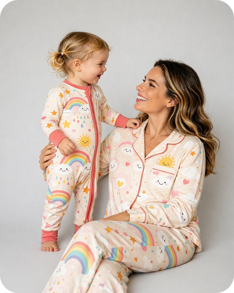 Mom & Baby Girl Rainbow Matching Bamboo Pajama Set