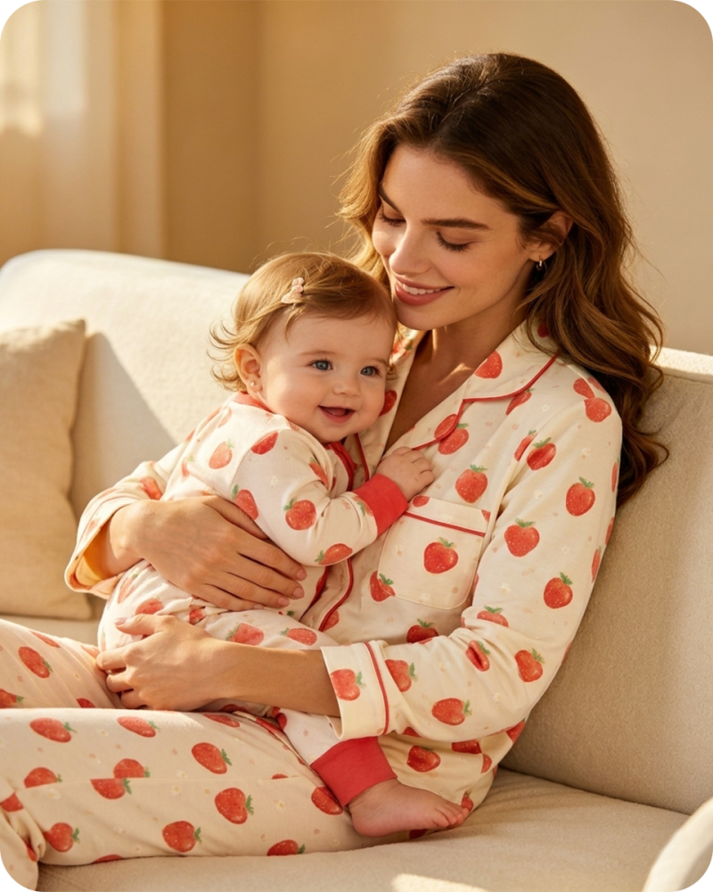 Mom & Baby Strawberry Bamboo Matching Sleepwear