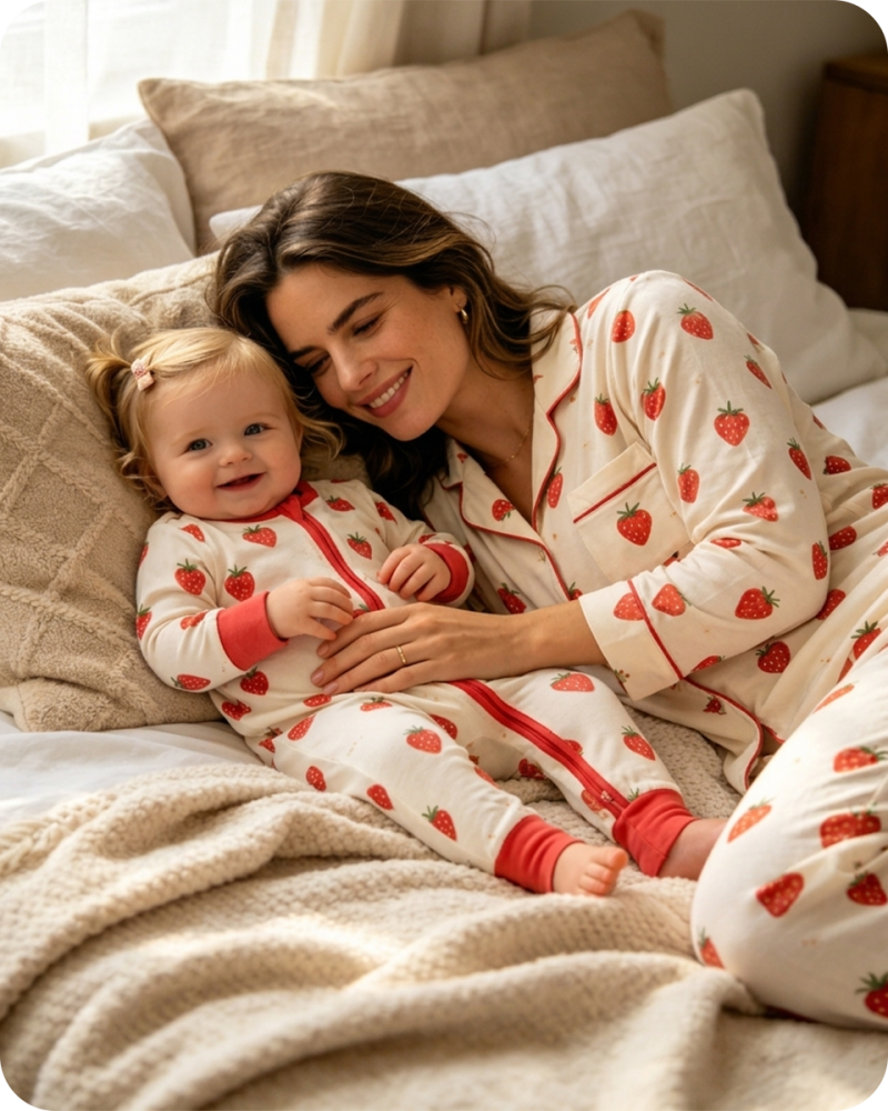 Mom & Baby Strawberry Bamboo Matching Sleepwear