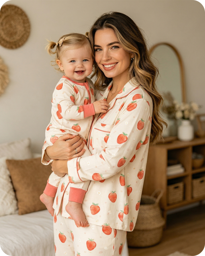 Mom & Baby Strawberry Bamboo Matching Sleepwear