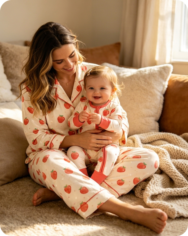 Mom & Baby Strawberry Bamboo Matching Sleepwear