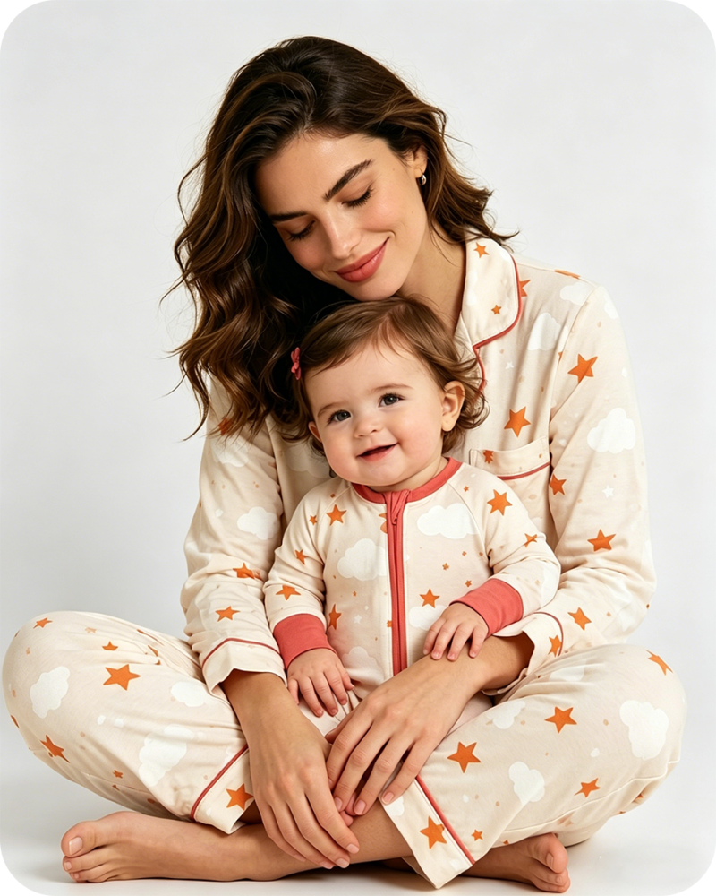 Mom and Daughter Cloud Star Matching Bamboo Pajama Set