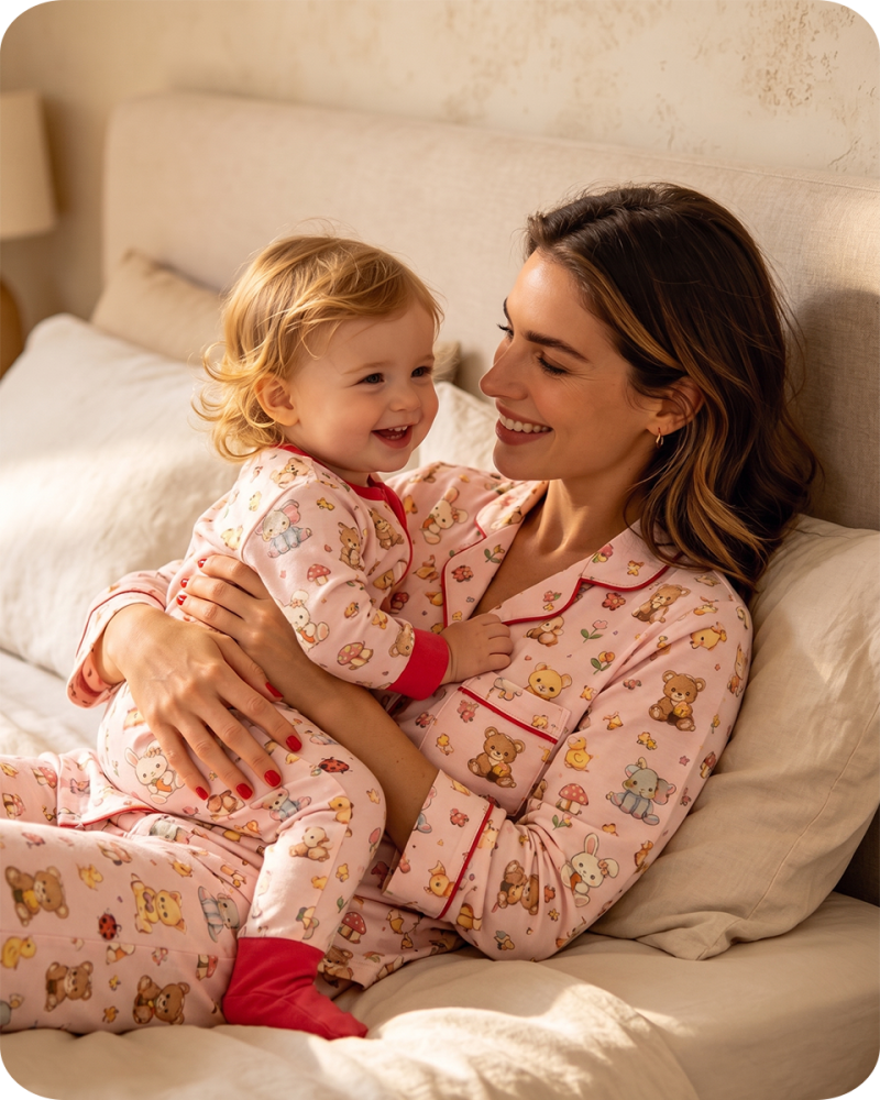 Mom and Daughter Matching Pajamas Cute Animal Print