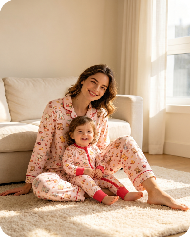 Mom and Daughter Matching Pajamas Cute Animal Print