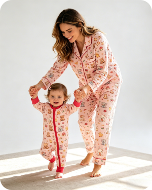 Mom and Daughter Matching Pajamas Cute Animal Print