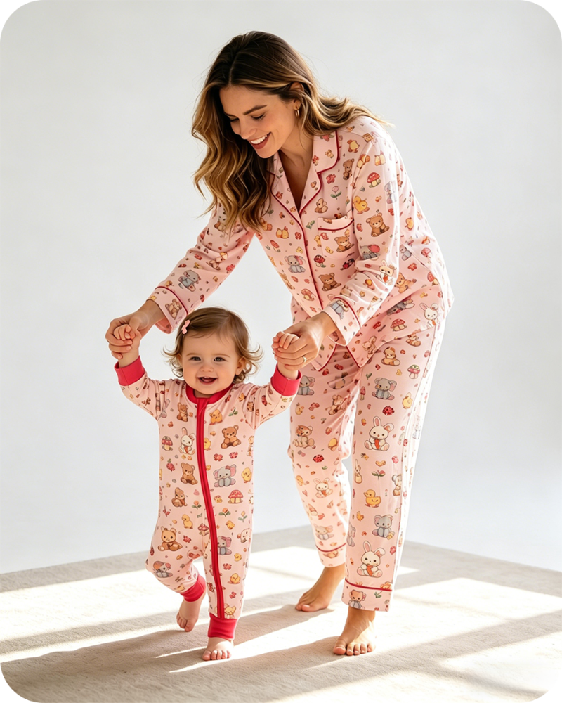 Mom and Daughter Matching Pajamas Cute Animal Print