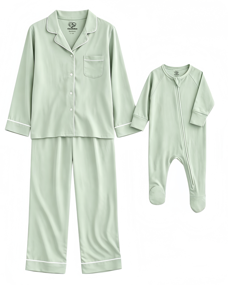 Mommy and Me Bamboo Loungewear Set Solid Green