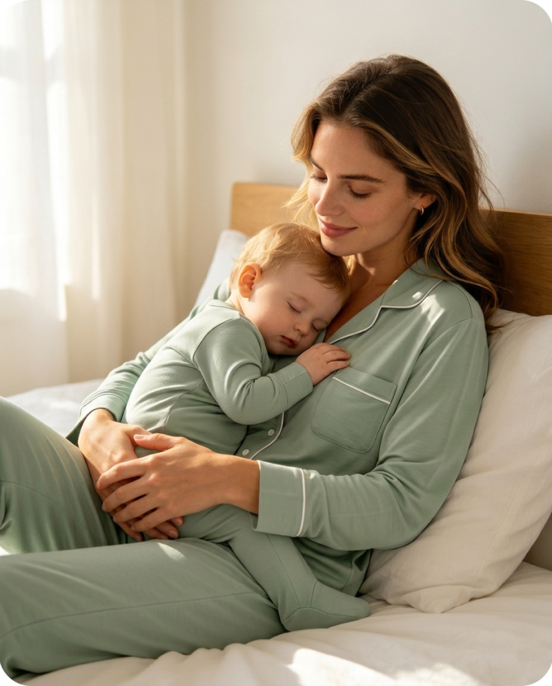 Mommy and Me Bamboo Loungewear Set Solid Green