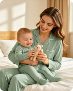 Mommy and Me Bamboo Loungewear Set Solid Green