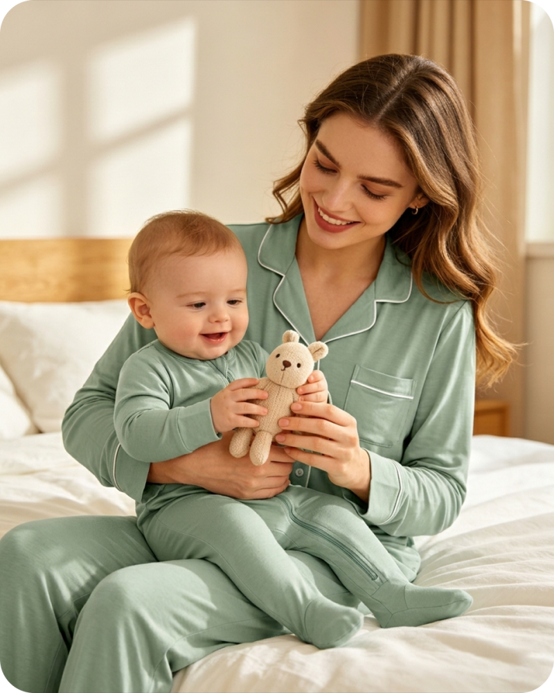 Mommy and Me Bamboo Loungewear Set Solid Green