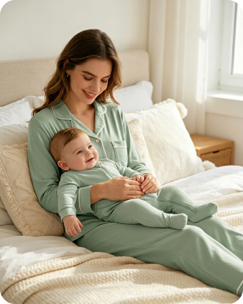 Mommy and Me Bamboo Loungewear Set Solid Green