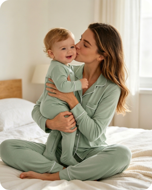 Mommy and Me Bamboo Loungewear Set Solid Green