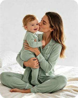 Mommy and Me Matching Bamboo Loungewear Set in Solid Green