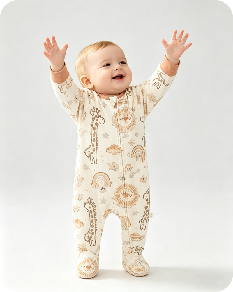 Baby Bamboo Sleepers Giraffe Cartoon Print
