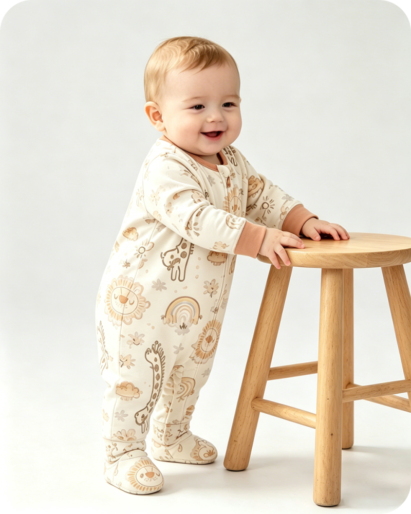 Baby Bamboo Sleepers Giraffe Cartoon Print