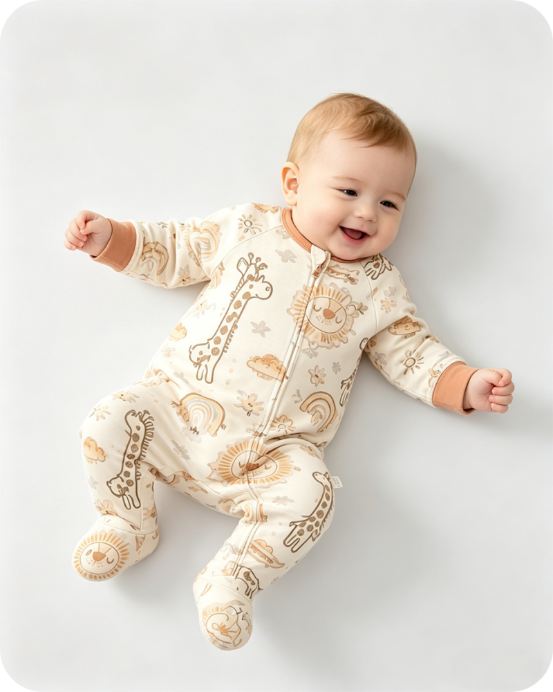 Baby Bamboo Sleepers Giraffe Cartoon Print