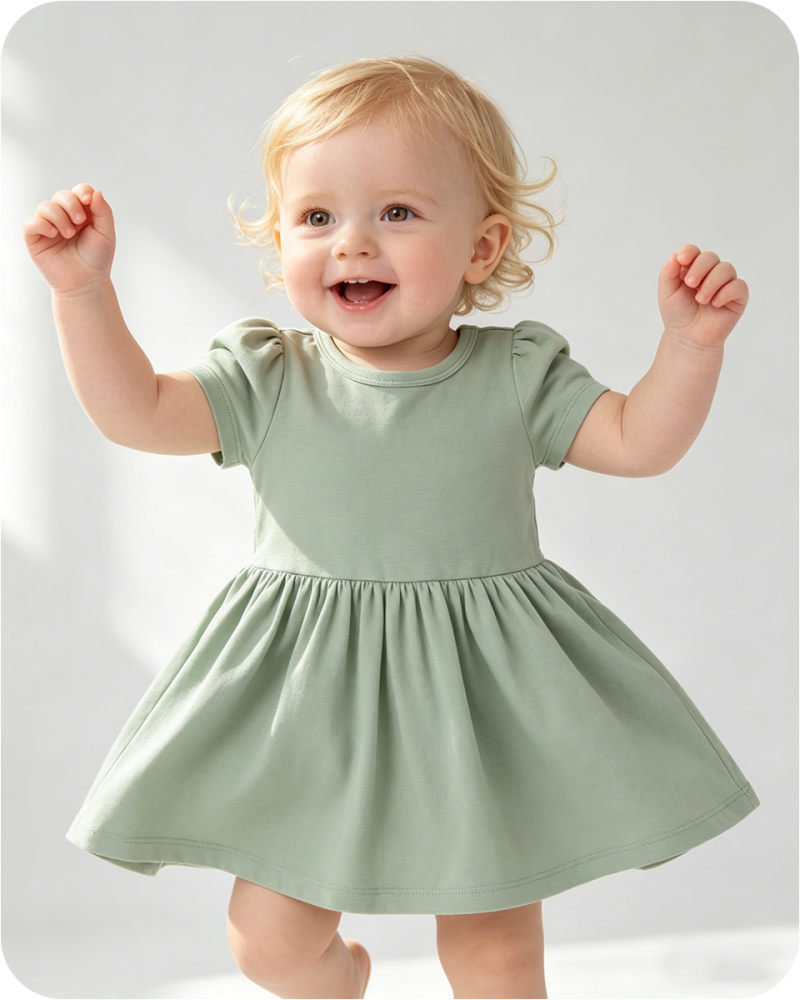 Bamboo Baby Girl Dress with Bodysuit Solid Green