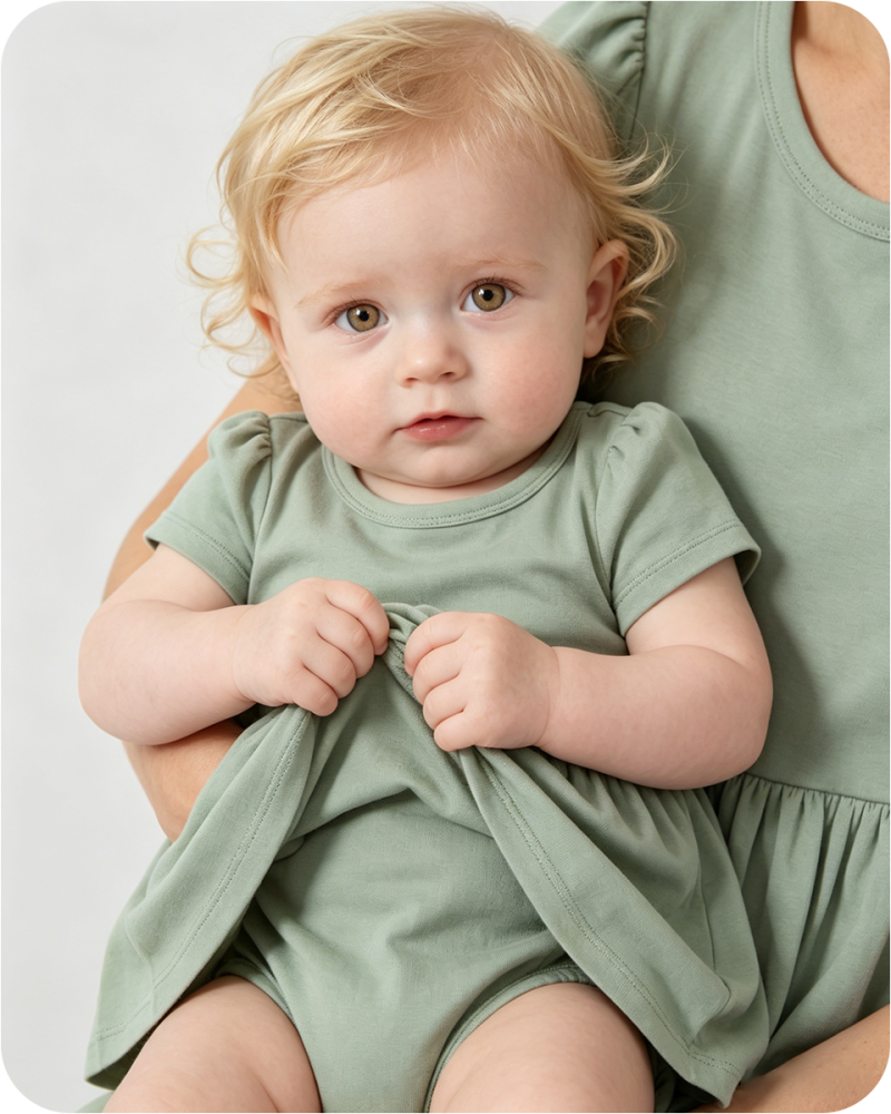 Bamboo Baby Girl Dress with Bodysuit Solid Green
