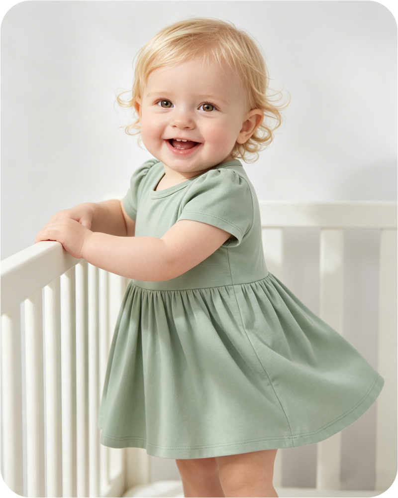 Bamboo Baby Girl Dress with Bodysuit Solid Green