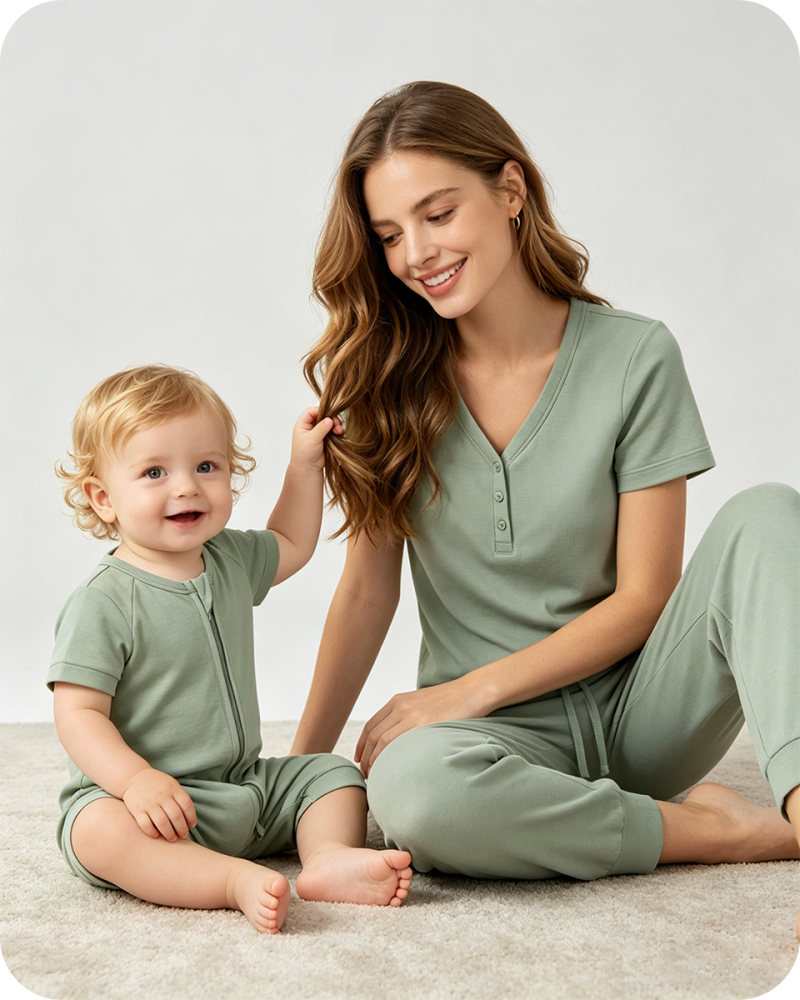 Bamboo Baby Shorty Zippy Romper Solid Green
