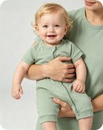 Bamboo Baby Shorty Zippy Romper Solid Green