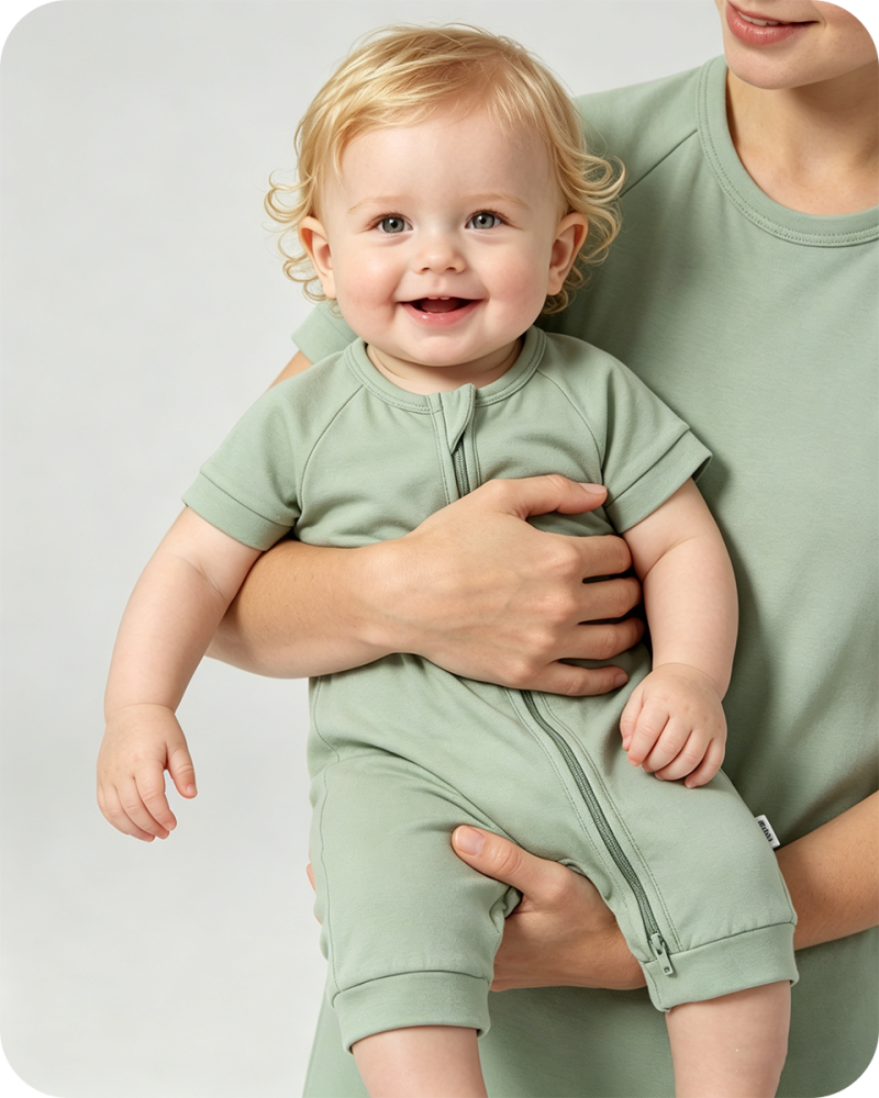Bamboo Baby Shorty Zippy Romper Solid Green