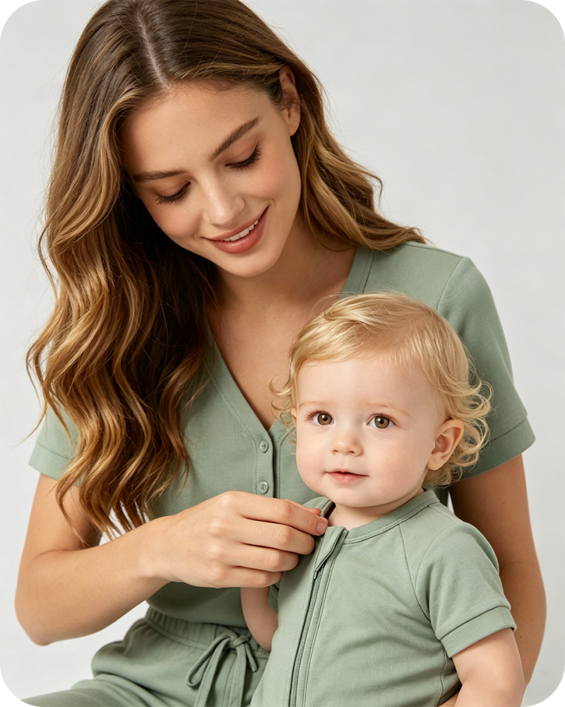 Bamboo Baby Shorty Zippy Romper Solid Green