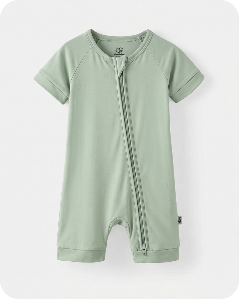 Bamboo Baby Shorty Zippy Romper Solid Green