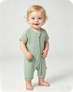 Bamboo Baby Shorty Zippy Romper Solid Green