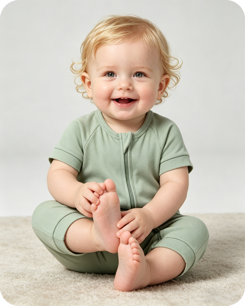 Bamboo Baby Shorty Zippy Romper Solid Green
