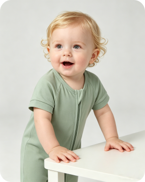 Bamboo Baby Shorty Zippy Romper Solid Green