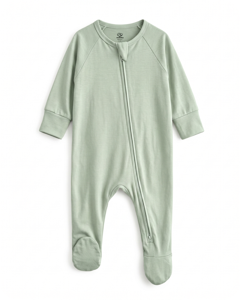 Bamboo Baby Sleeper Zip Footie Solid Green