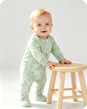 Bamboo Newborn Sleeper Soft Leaf Print