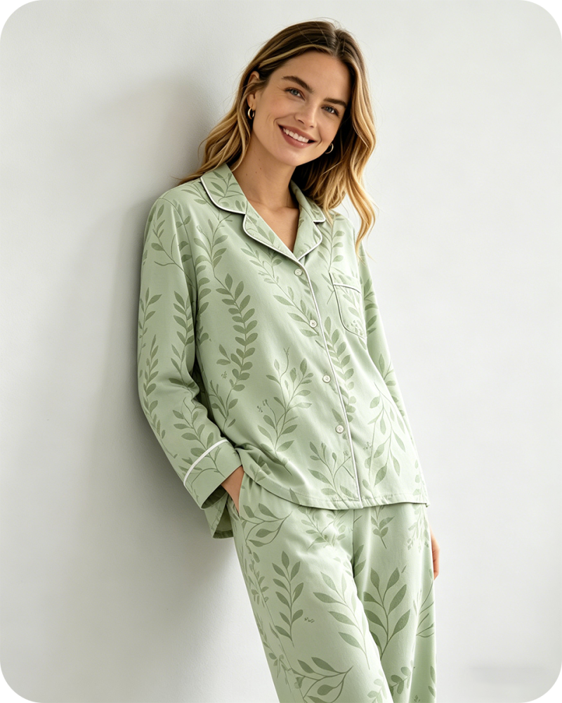 Bamboo Women's Pajamas Breathable Leaf Print