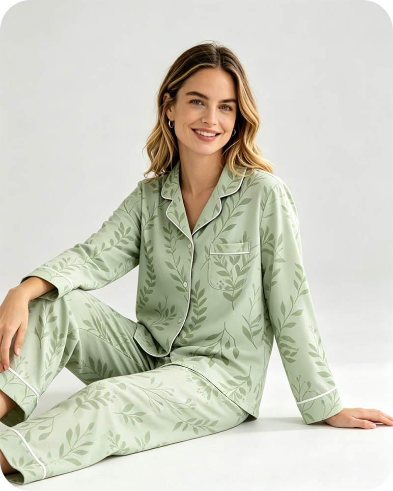Bamboo Women's Pajamas Breathable Leaf Print