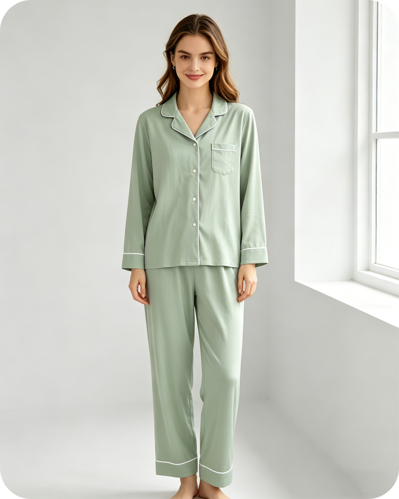 Bamboo Women’s Pajamas Set Solid Green