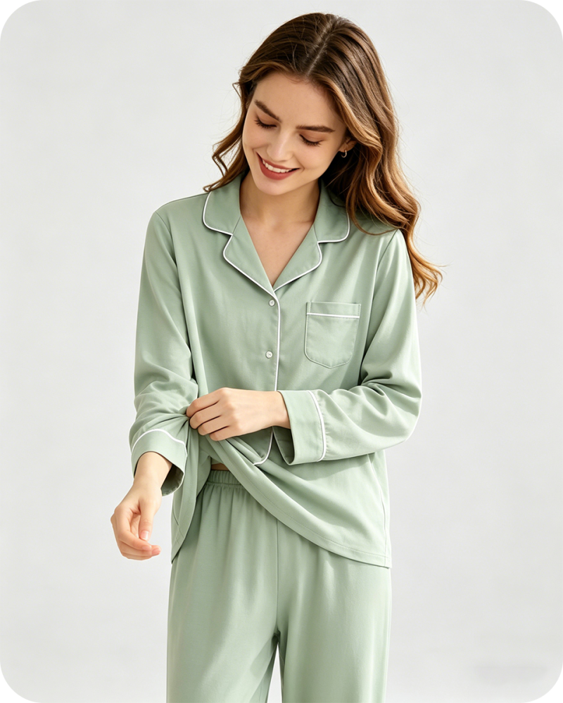 Bamboo Women’s Pajamas Set Solid Green
