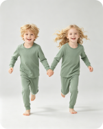 Kids Bamboo Pajama Set Long Sleeve Two-Piece Solid Green