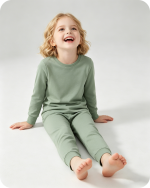 Kids Bamboo Pajama Set Long Sleeve Two-Piece Solid Green