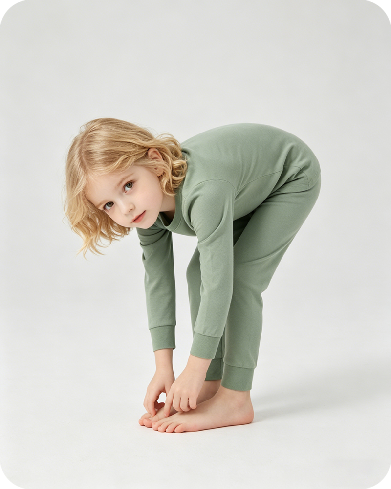 Kids Bamboo Pajama Set Long Sleeve Two-Piece Solid Green