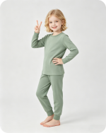 Kids Bamboo Pajama Set Long Sleeve Two-Piece Solid Green