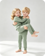 Kids Bamboo Pajama Set Long Sleeve Two-Piece Solid Green
