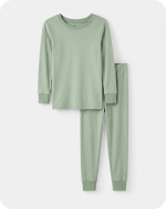 Kids Bamboo Pajama Set Long Sleeve Two-Piece Solid Green