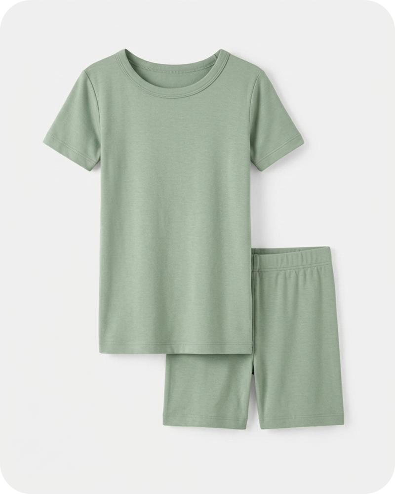 Kids Bamboo Two-Piece Pajama Set Short Sleeve Solid Green