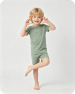 Kids Bamboo Two-Piece Pajama Set Short Sleeve Solid Green