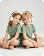 Kids Bamboo Two-Piece Pajama Set Short Sleeve Solid Green