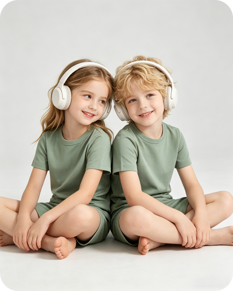 Kids Bamboo Two-Piece Pajama Set Short Sleeve Solid Green
